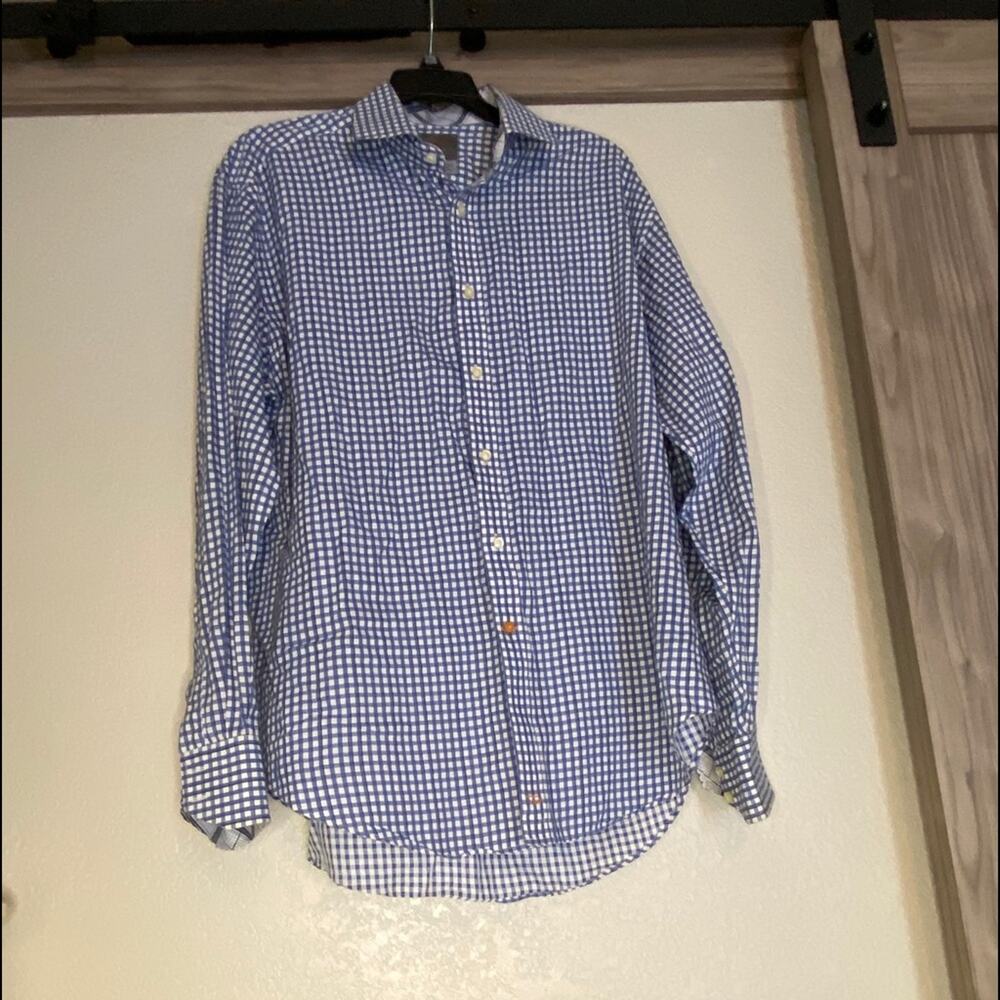 Thomas Dean blue checked button down